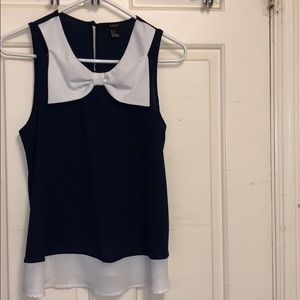 Navy blue and white flowy top